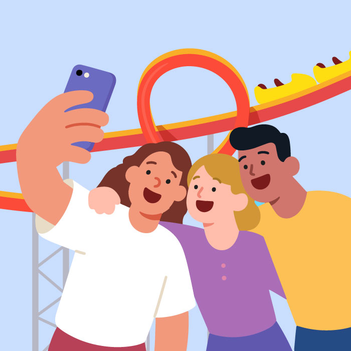 Taking photos at the amusement park